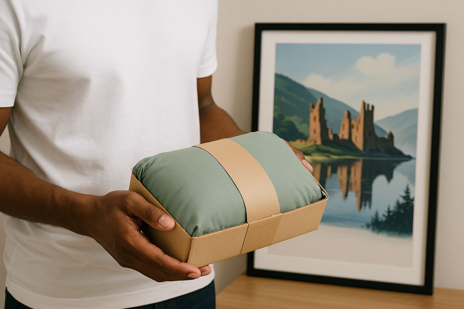 Verpackte Kunstwerke und Kartons im Lager eines Museums, bereit für den Versand.